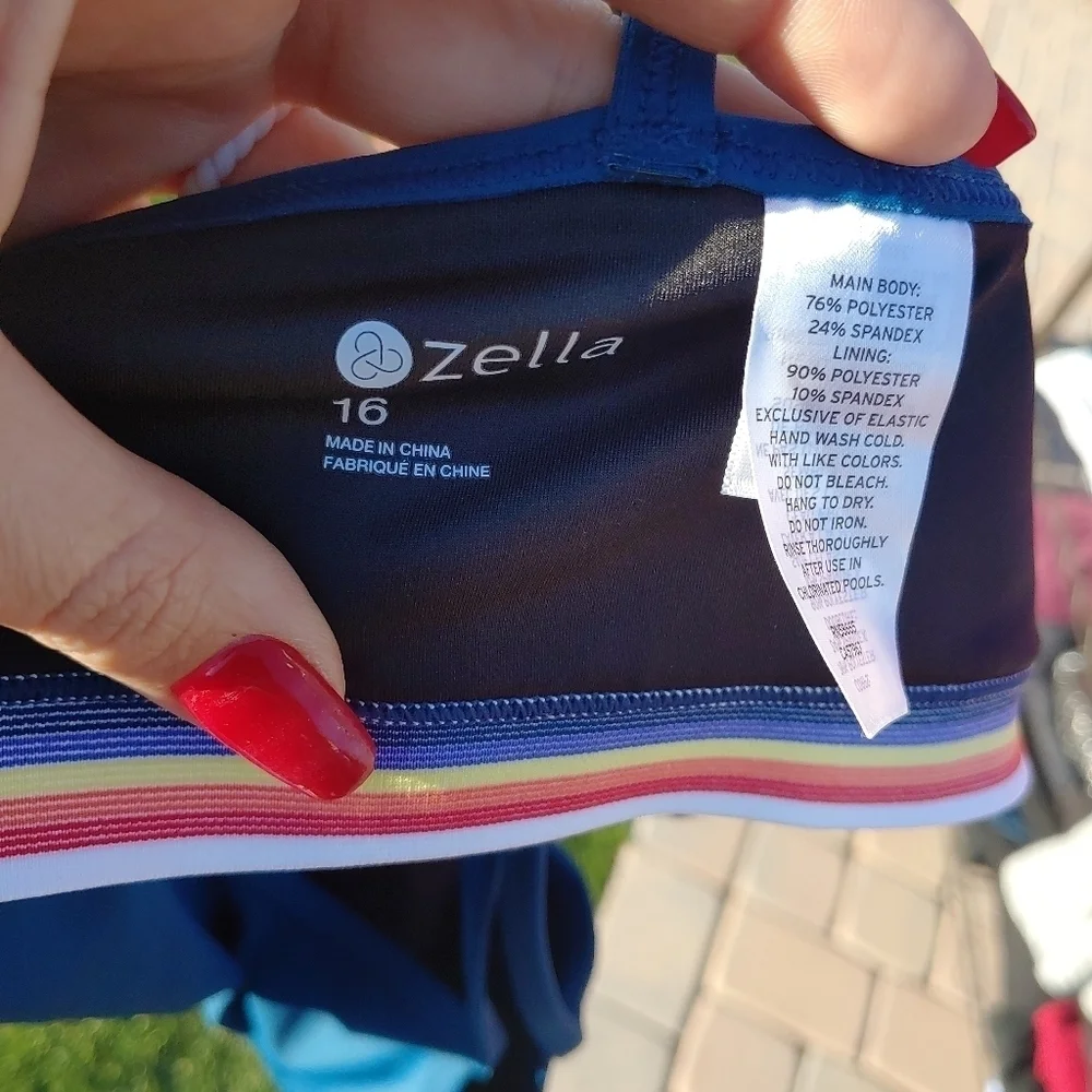 💙 Zella Girls Bikini Top size 16 Blue Rainbow stripe